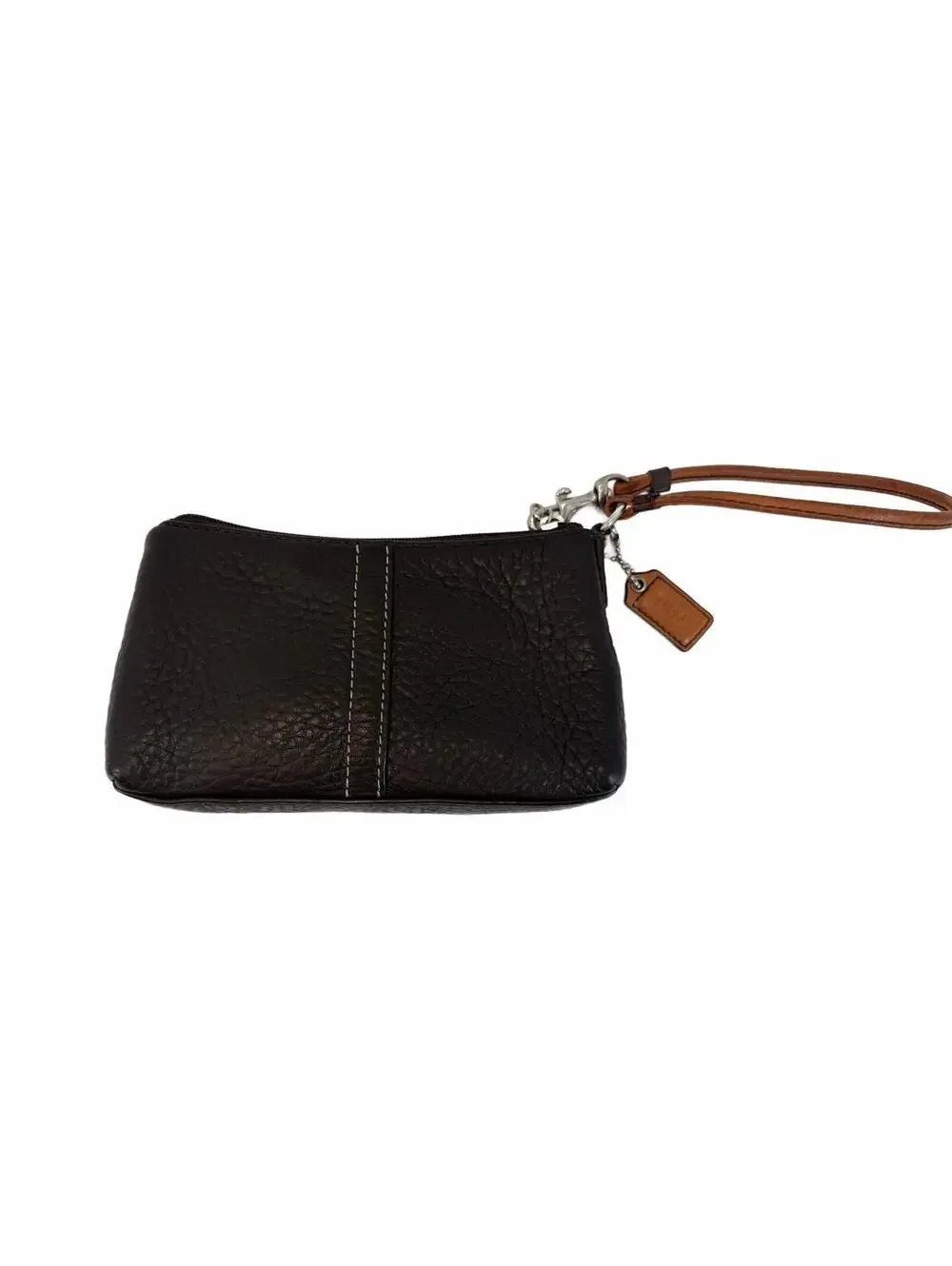 Coach | Pebbled Leather Wristlet Pouch | Brown & Tan Stitching | OS